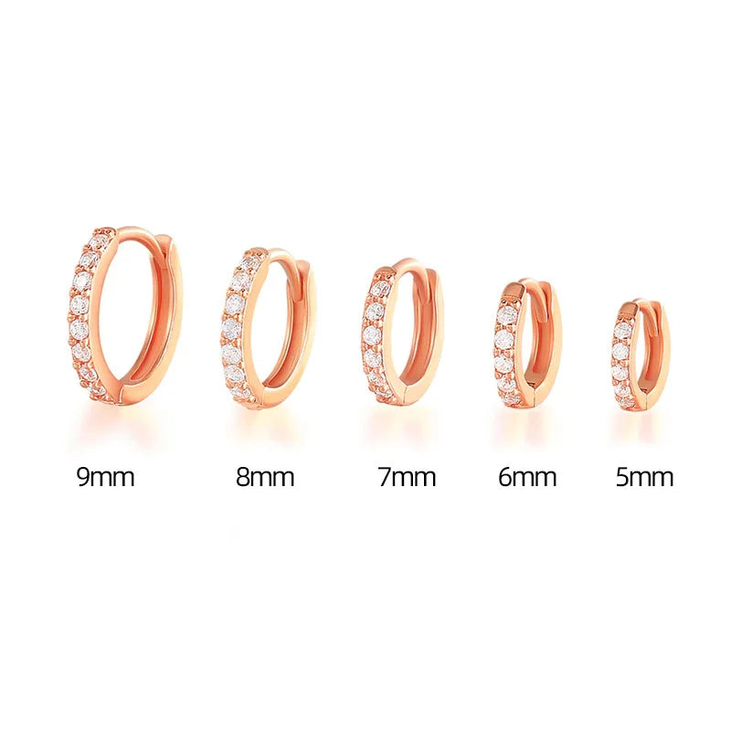 2PCS Stainless Steel Minimal Crystal Zirconia Hoop Earrings Gold Silver Color Small H lifestyle view