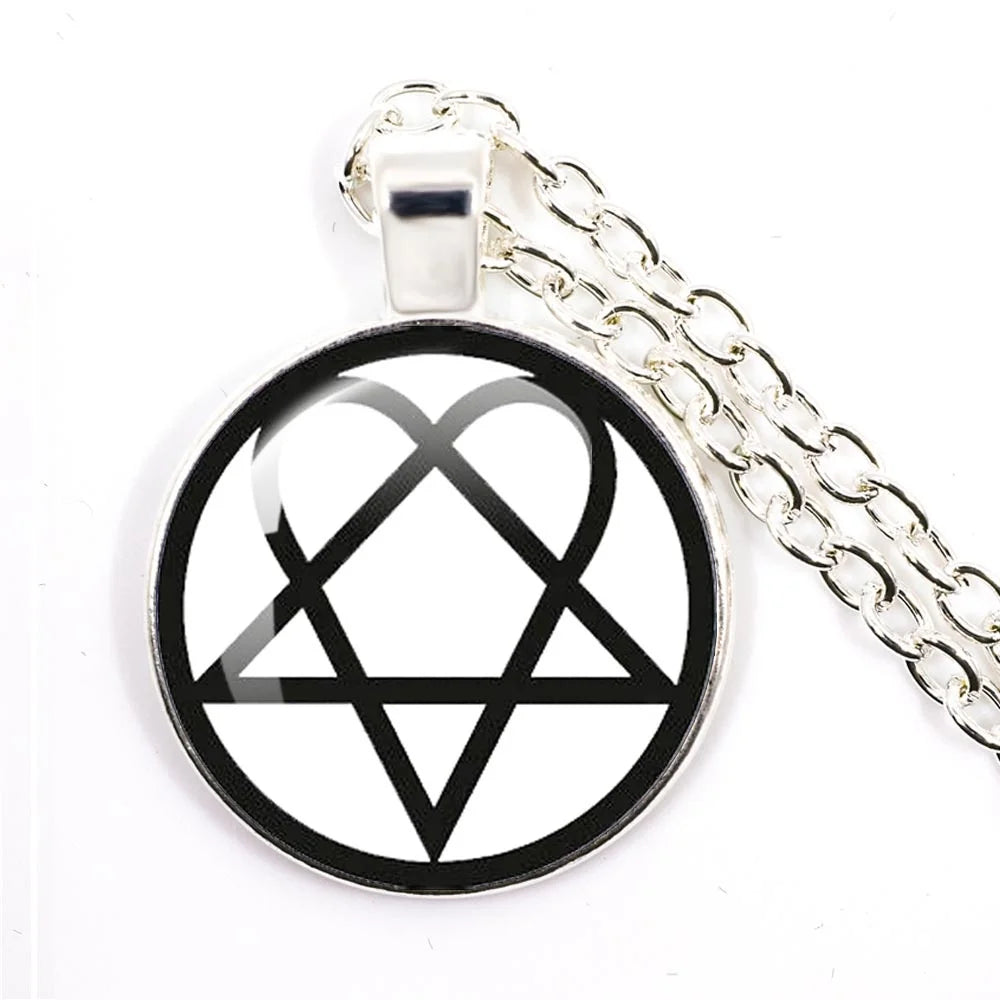 Hip Hop Rock Music Band Him Heartagram Glass Cabochon Pendant Star Heart Patten Necklace Chain Charm Necklace Jewelry Gift
