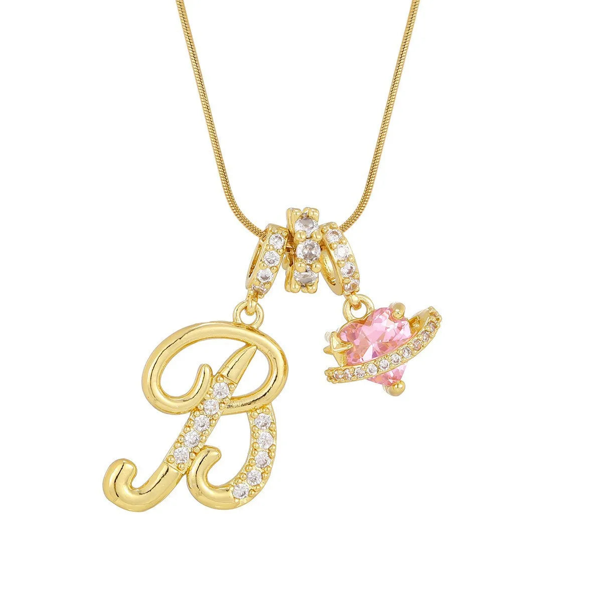 Fashion Letter Necklace for Women Pink Zircon Heart-shaped Pendant Suitable for Girls alternate view