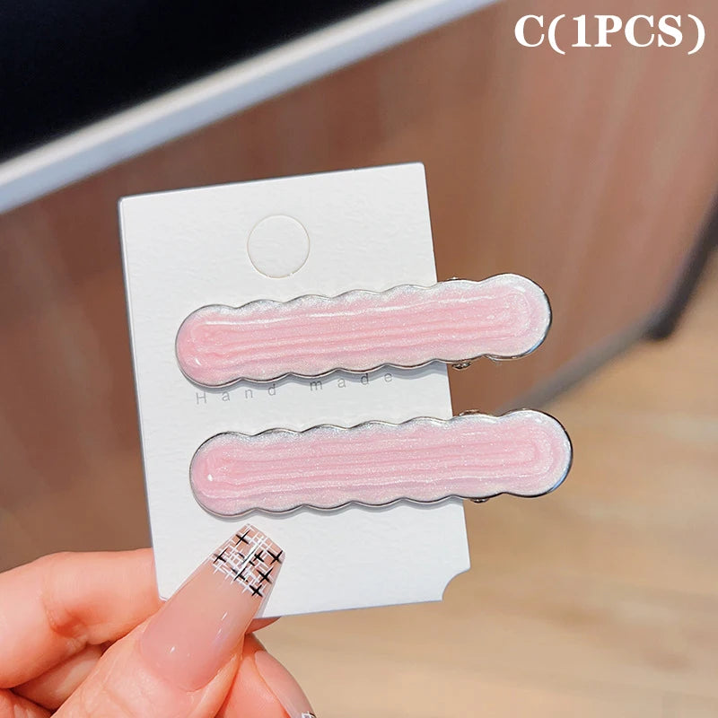 Simple Wave Oval Pink Seamless Hair Clip Women Acetate Bangs Duckbill Hairpins Stylin alternate view