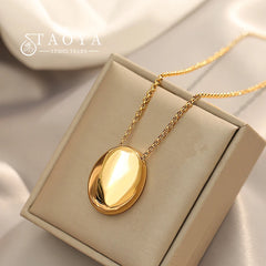 Taoya Stainless Steel Gold Color Oval Pendant Necklace | Fashion Jewelry for Women