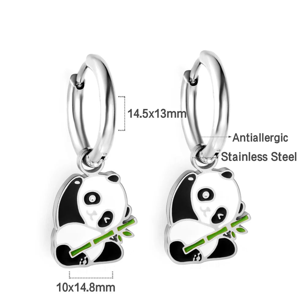 LUXUSTEEL Golden Animal style Women's Hoop Earrings Stainless Steel Earring Panda Din lifestyle view