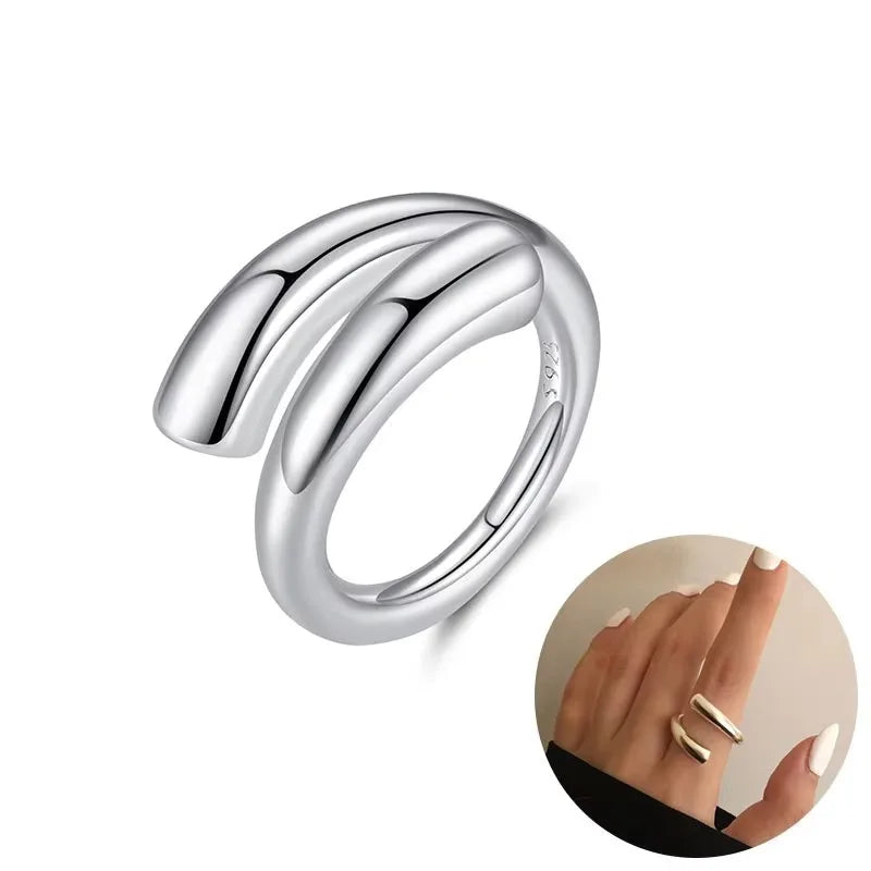PANJBJ 925 Sterling Silve Multilayer Irregular Geometric Ring for Women Simple Charm Retro Jewelry Gift