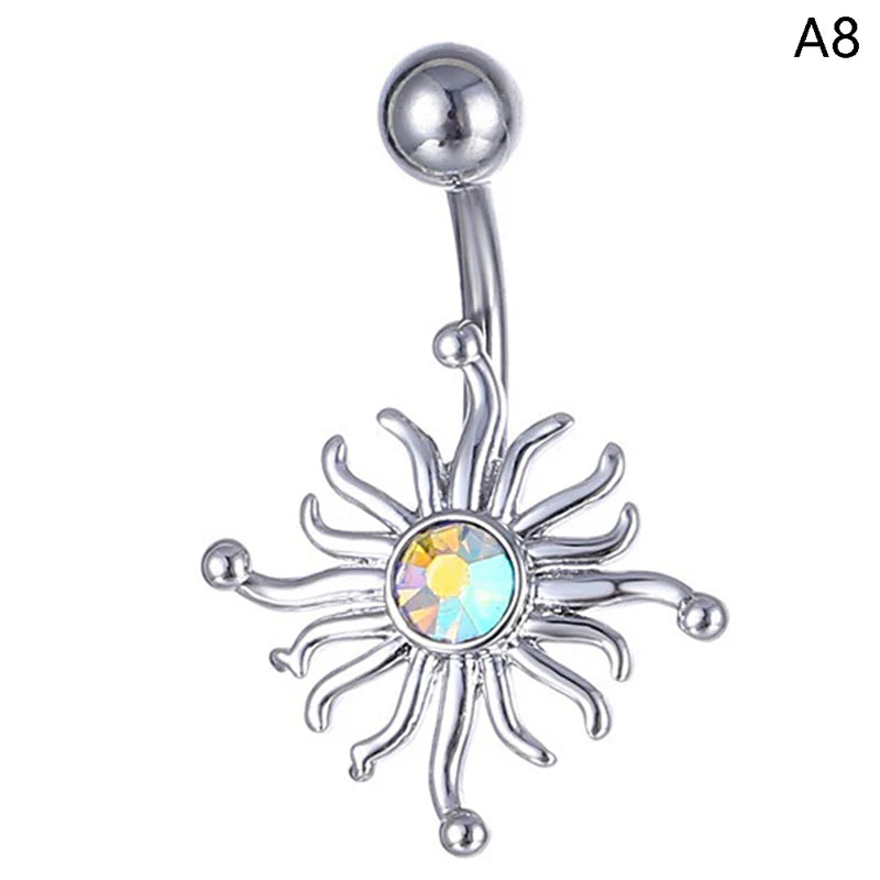 Crystal Belly Button Ring Animal Shape Belly Piercing Stainless Steel Navel Curved Bar close-up view