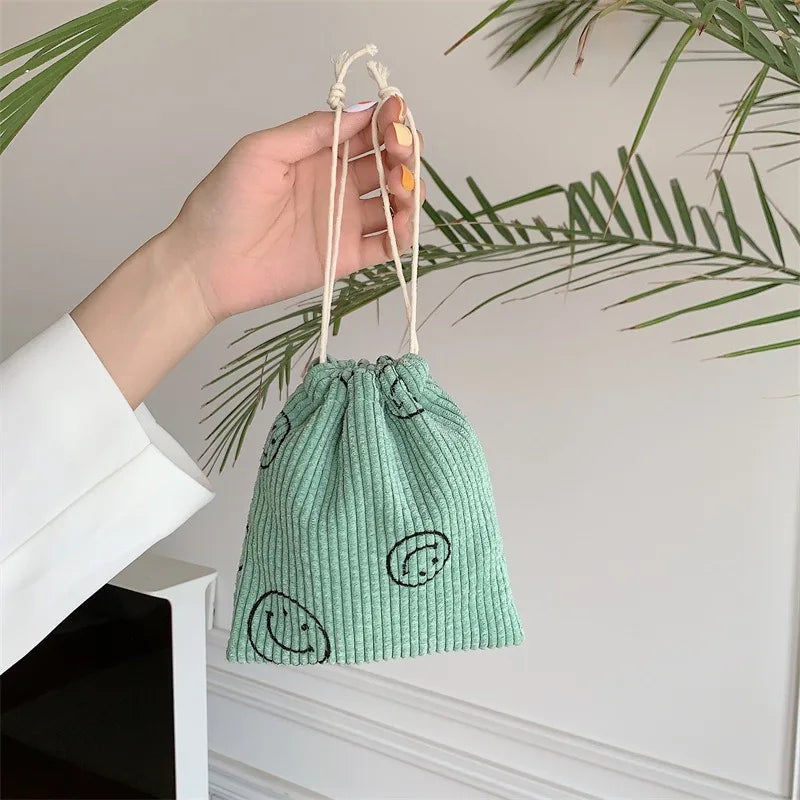 Small Corduroy Drawstring Pouch | Multi-Purpose Storage Bag for Women and Girls alternate view
