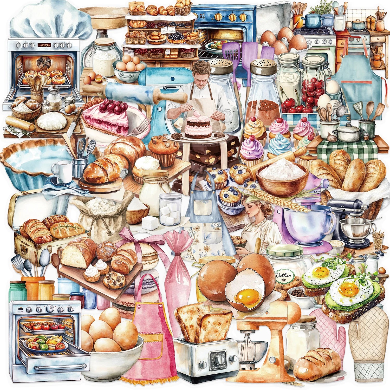 50pcs Retro Cafe Cartoon Graffiti Stickers Skateboard Water Bottle Notebook Mobile Pho close-up view
