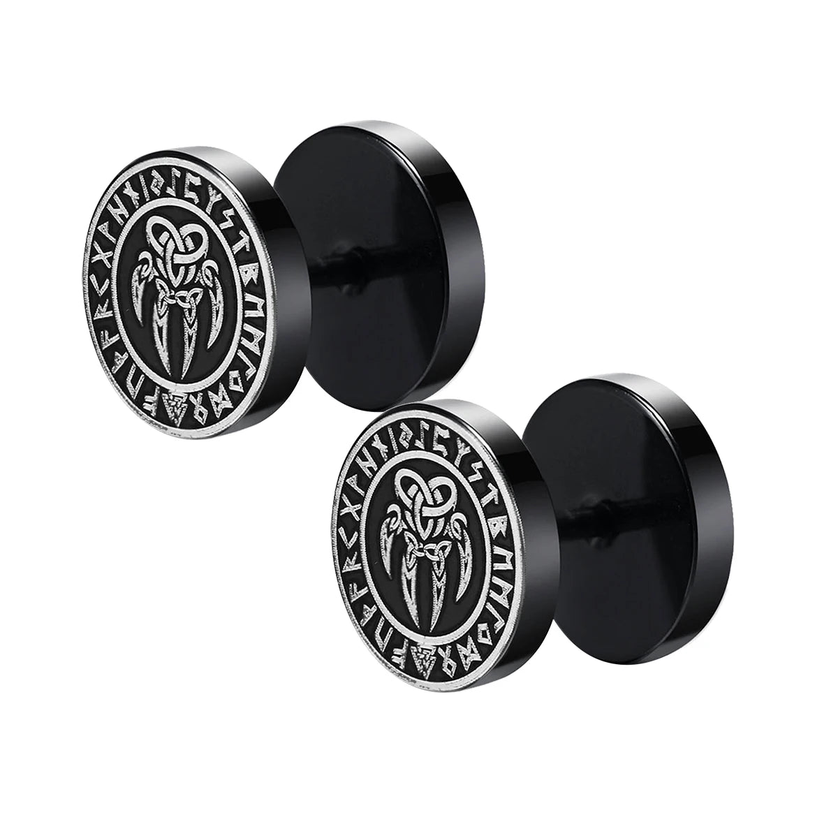 Gothic Norse Viking Runes Stud Earrings for Men | Stainless Steel Punk Jewelry alternate view