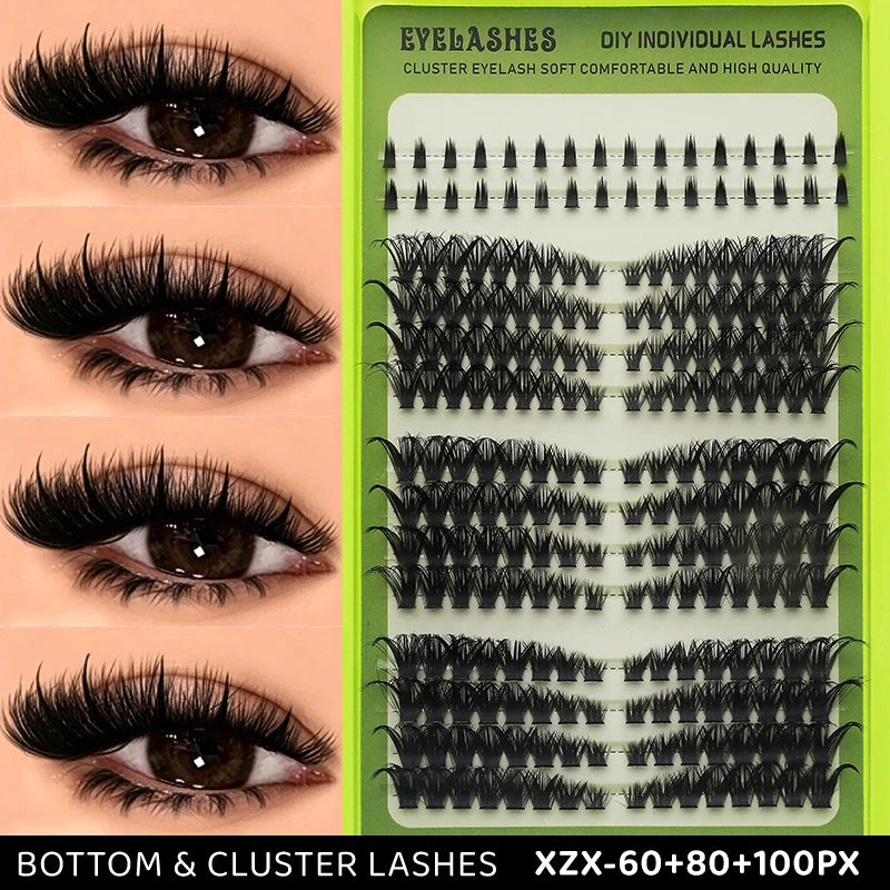 14 Rows Individual Cluster DIY Lash Extensions Natural Thin Wispy Bottom Lashes Mega Volume Thick Segmented Lash Clusters Mixed