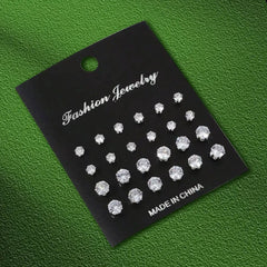 12 Pairs Stainless Steel Stud Earrings Set for Women Men | Zircon Bud Jewelry Gift Set detail view