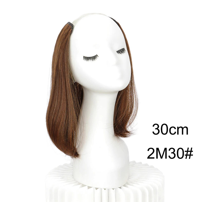 20/30cm Synthetic Straight Hair Extension with 4 Clips | V-Shaped Half Head Invisible Ha detail view