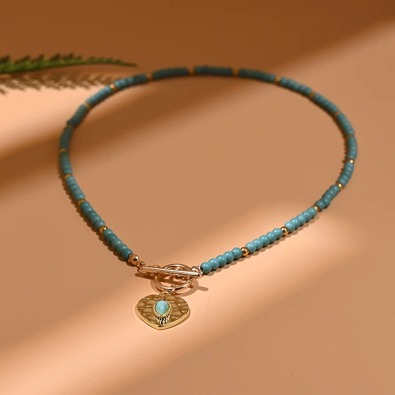 Colorful Stone Choker Necklace | Round Evil Charm Pendant for Women detail view