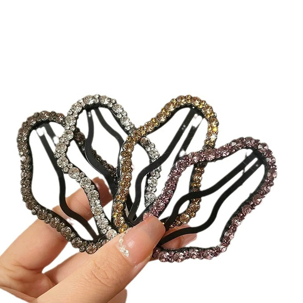 4 PCS Rhinestones BB Clip Side Bangs Synthetic Hair Accessories Hollow out Design Hai alternate view