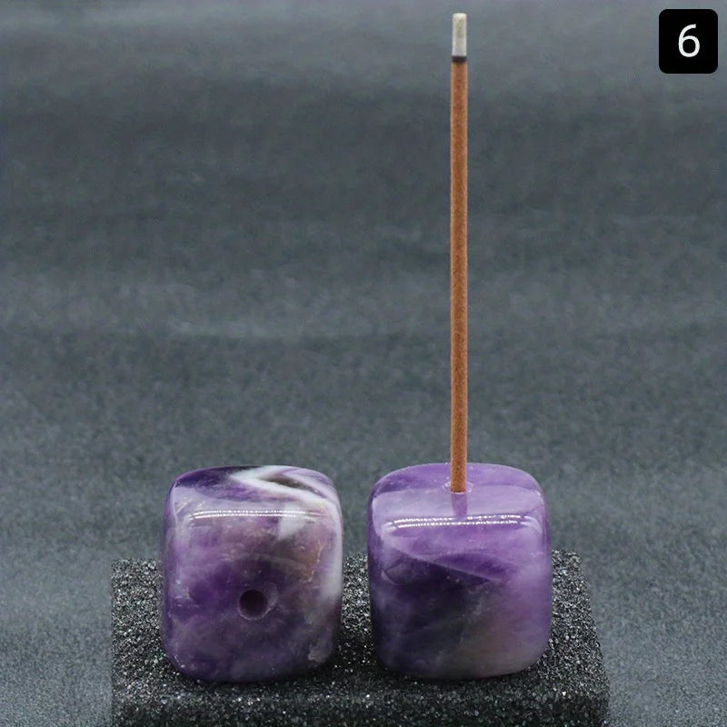 Natural Agate Stone Incense Holder | Square Wire Stick Incense Burner with Unique Patt close-up view