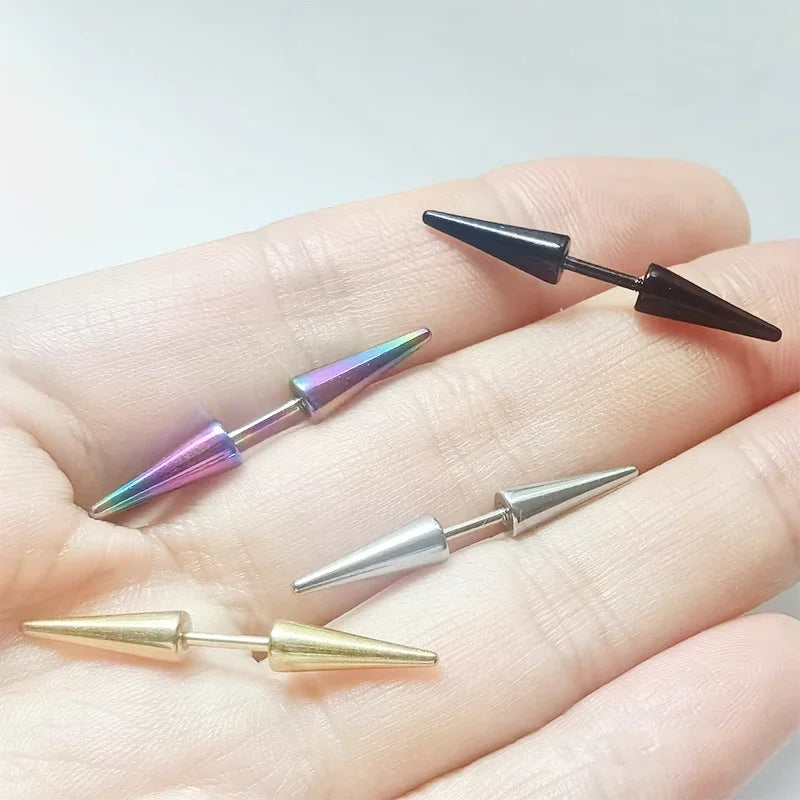 2PCs Classic Fashion Punk Rock Rivet Spike Tip Cone 316L Stainless Steel Women Men ear S detail view