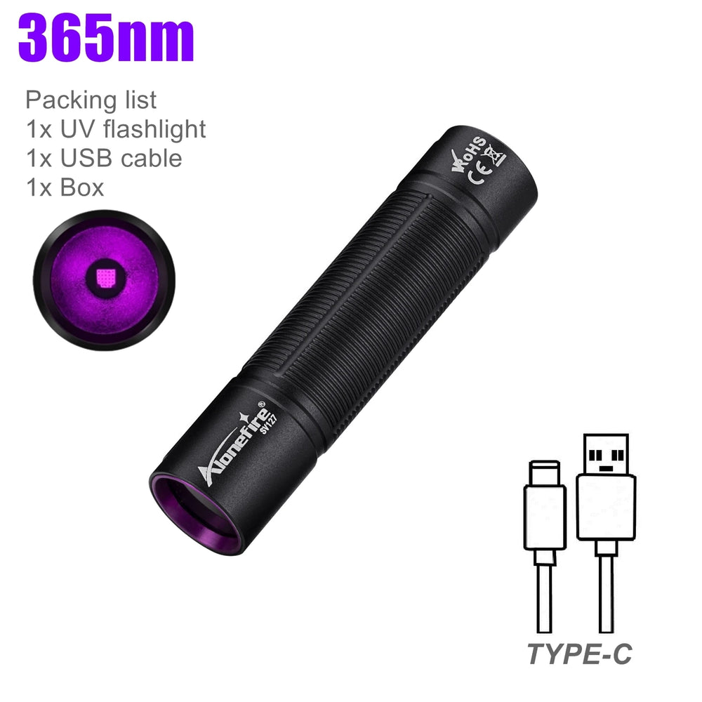 Mini 365nm/395nm Blacklight UV Flashlight | USB Rechargeable Pet Urine Detector detail view