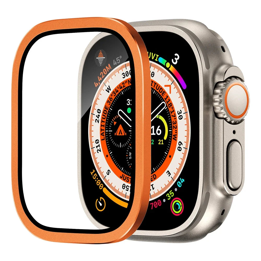 Tempered Glass For Apple Watch band ultra 49mm Screen Protector Anti-Scratch Glare HD Full Film Metal Bumper iWatch Ultra 49mm