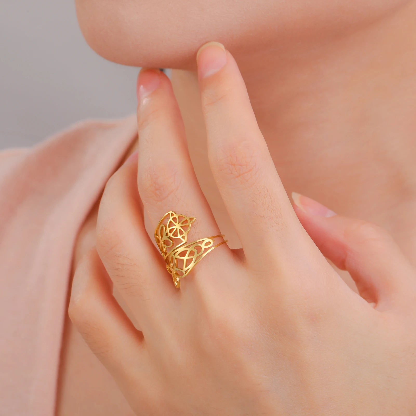 Skyrim Witch Knot Open Rings Women Stainless Steel Gold Color Adjustable Finger Ring Witchcraft Amulet Jewelry Christmas Gift