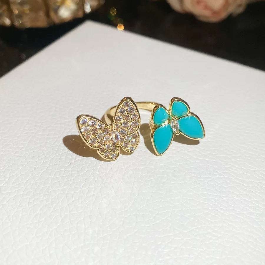 Blue Dripping Oil Butterfly Bracelet for Women Fritillary Flower Leaf