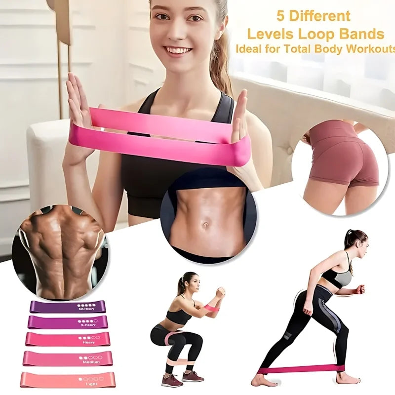 5 Pack Pink Resistance Bands | Elastic Fitness Loops for Leg and Butt Exercise detail view