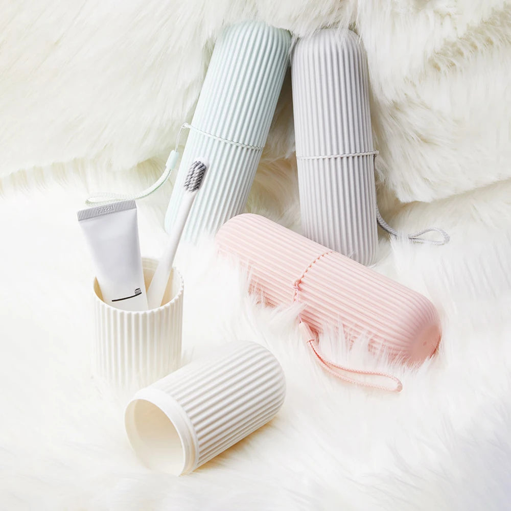 Portable Toothbrush Cup and Toothpaste Holder | Travel Toiletries Storage Case close-up view