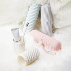 Portable Toothbrush Cup and Toothpaste Holder | Travel Toiletries Storage Case close-up view