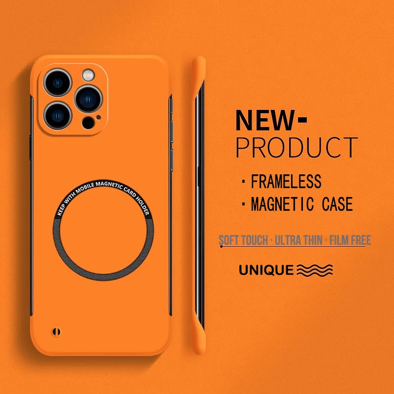 【Iron Plate Glue on Surfce 】Ultra Thin Hard Magnetic Frameless Phone Case For iPhon additional angle