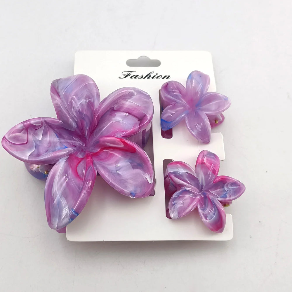 3/6/9/12PCS Hawaiian Gradient Flower Hair Claw Clip For Women Girl Fashion Plastic No lifestyle view