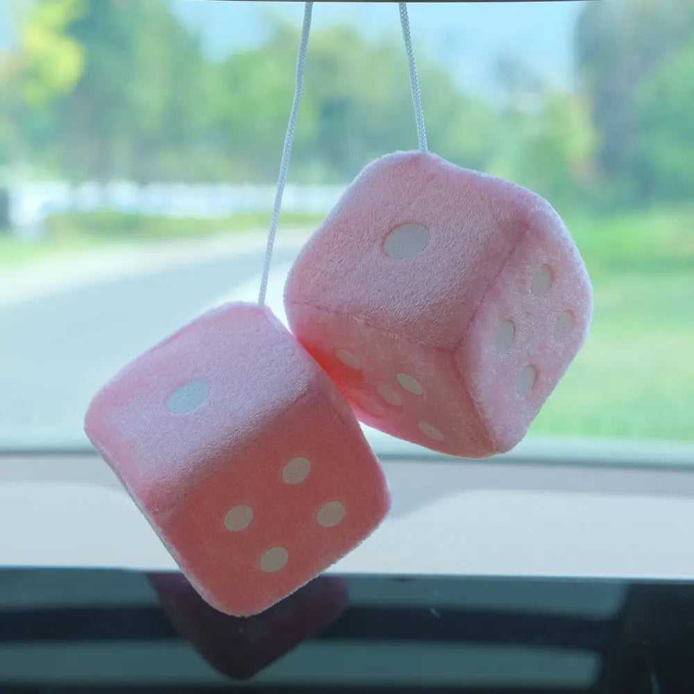 Plush Dice Car Pendant Cute Dice Jewelry Auto Rearview Mirror Hanging Ornament Car Inter detail view