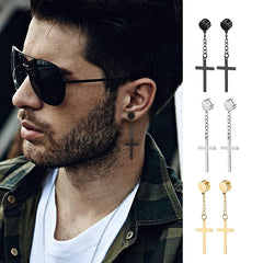 Punk Mens Strong Magnet Magnetic Cross Ear Stud Set Non Piercing Earrings Fake Earring close-up view