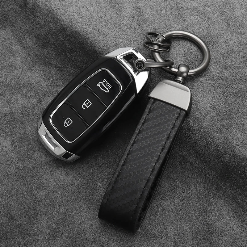 Carbon Fiber Car Key Chain Buckle Key Ring close-up view