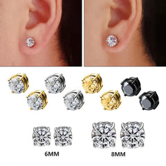 1Pairs Crystal Strong Magnetic Ear Stud Clip Earrings for Men Women, Punk Round Zircon Magnet Earrin