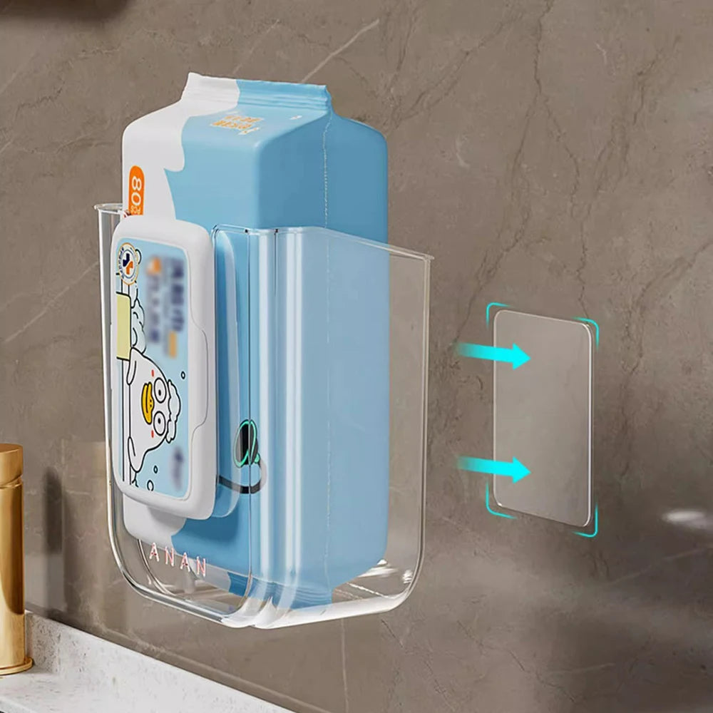 Wall Mounted Wet Wipes Dispenser Self-Adhesive Holder Kitchen Bathroom Tissue Paper To close-up view