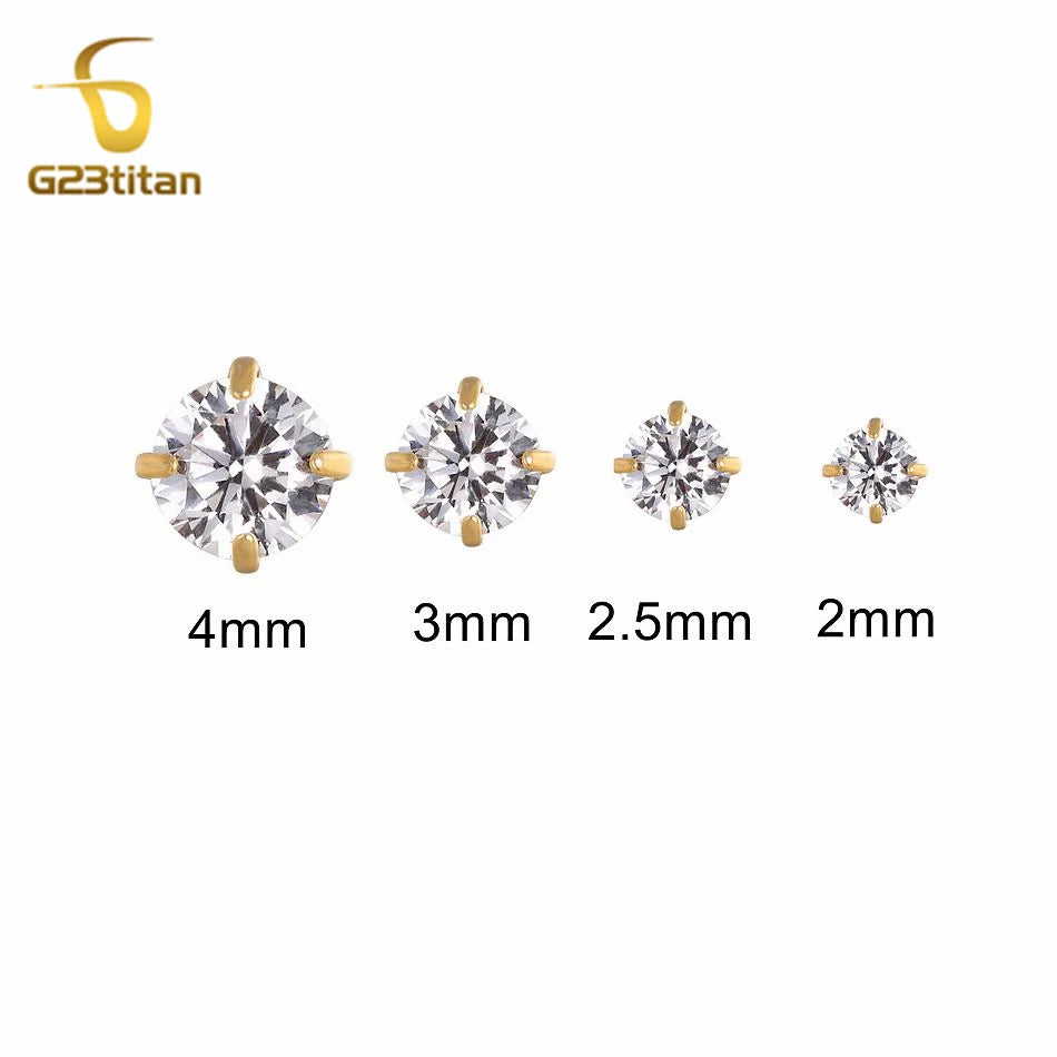 16G 18G Titanium Labret Stud Nose Ring | Zircon Internally Threaded Body Jewelry fo additional angle