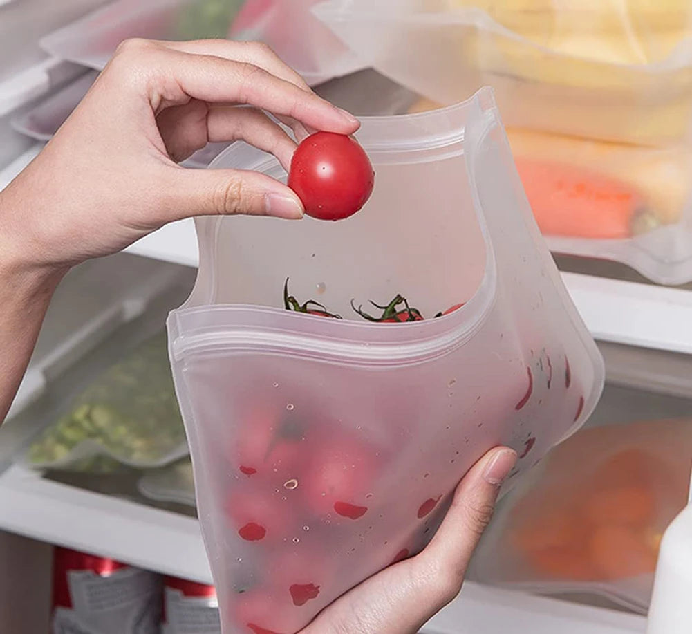 Silicone Food Storage Bag Containers Fresh Bag Reusable Stand Up Zip Shut Bag Leakproof detail view