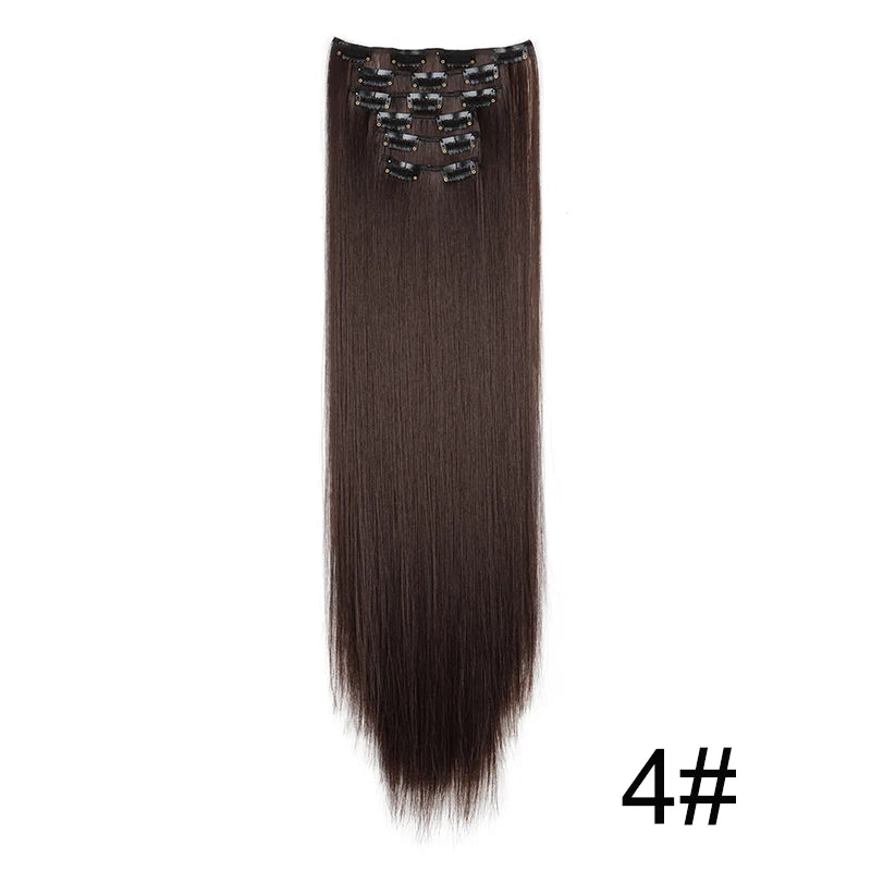 Synthetic 24 Inch Clip In Hair Extensions | Long Straight Blonde Black Heat Resistant lifestyle view