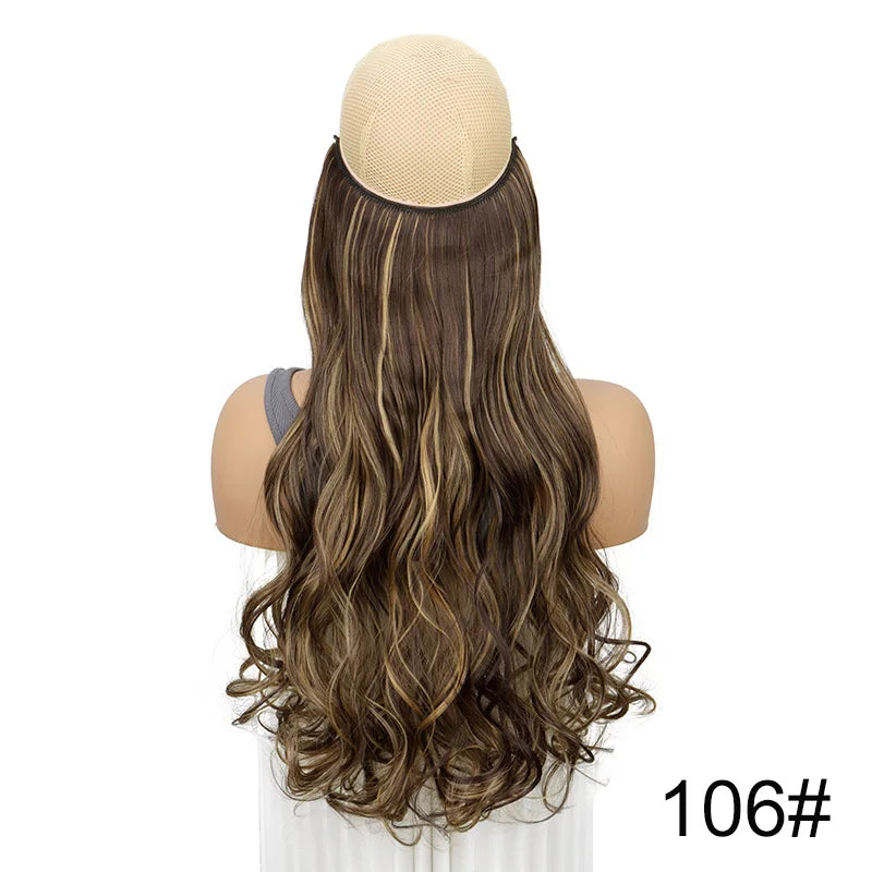 WIGSIN Synthetic One Piece No Clip Hair Extension 20Inch Long Curly Fish Line Fake Hai close-up view