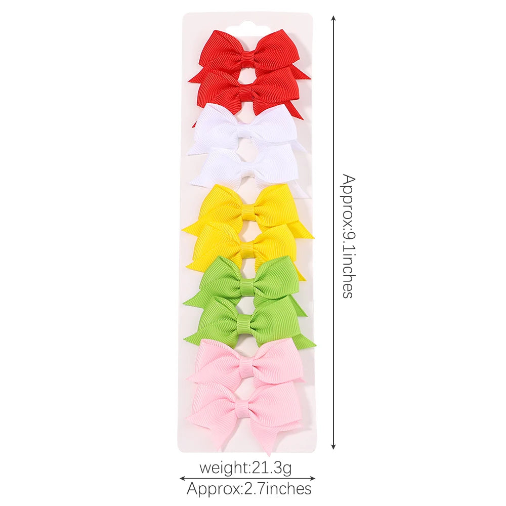 10Pcs/Set New Cute Solid Ribbon Bowknot Hair Clips for Baby Girls Handmade Bows Hai additional angle