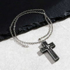 Punk Cross Pendant Necklace for Men,3D Vintage Openable Metal Pendant,Pill Necklace Gi close-up view