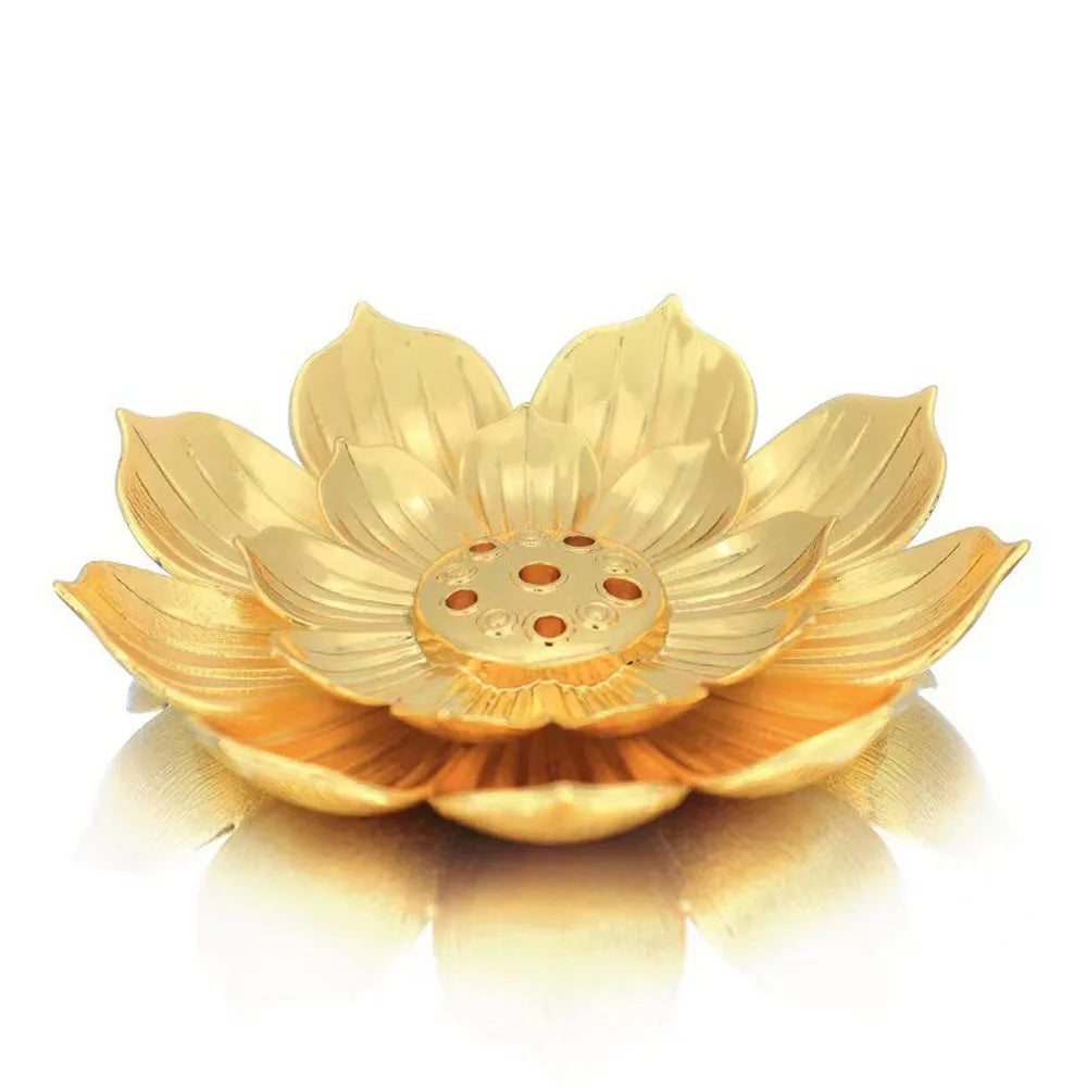 Gold Lotus Incense Burner | Metal Incense Holder with Detachable Ash Catcher additional angle