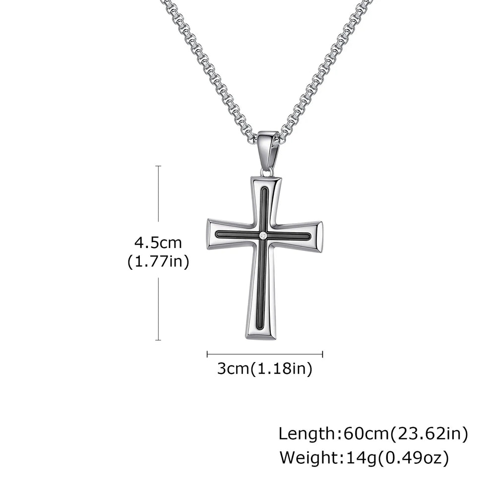 Plain Cross Necklace for Men and Boys | Stainless Steel Silver Tone Religious Jewelry alternate view