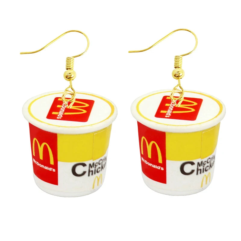 Food Drop Earrings Hamburger Pizza Chicken Leg Candy Bottle Resin