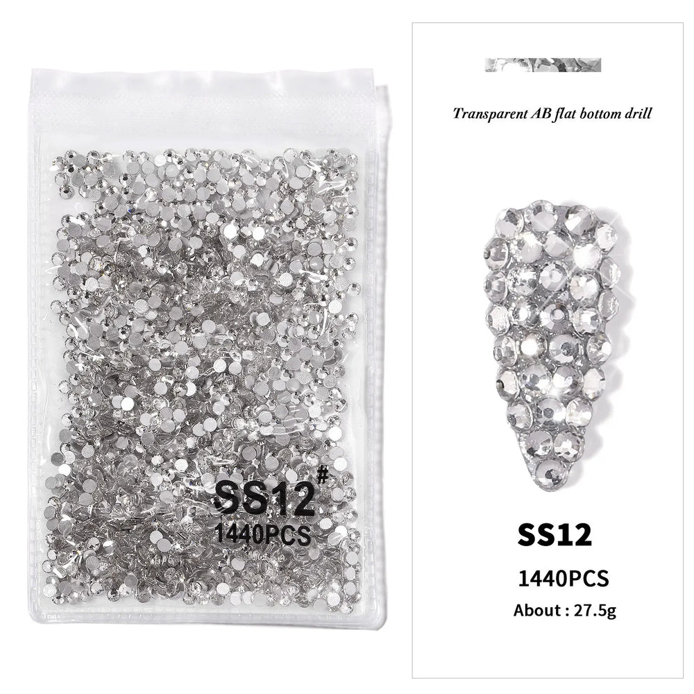 AB/Clear 1 Bag Nail Rhinestones Sizes SS3-SS12 1440 pcs Nail Art Decoration Flatback lifestyle view