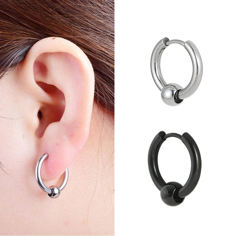 Black Punk Stainless Steel Stud Earrings Set for Men And Women Vintage Hip Hop Piercin close-up view