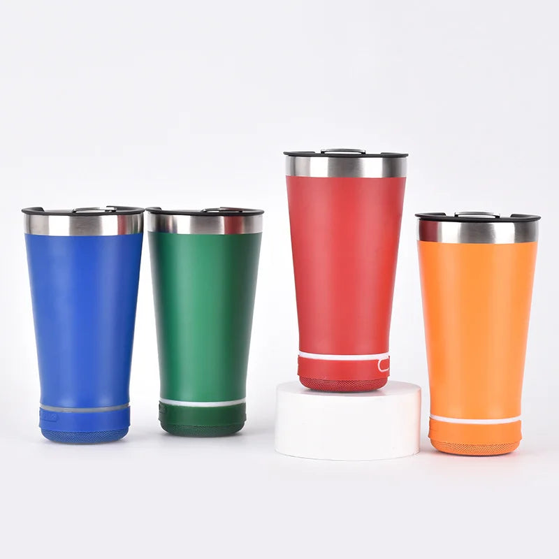 Steel Double Wall Vacuum Insulated Beer Cups 16oz Bluetooth Speaker Water Coffee Bo additional angle