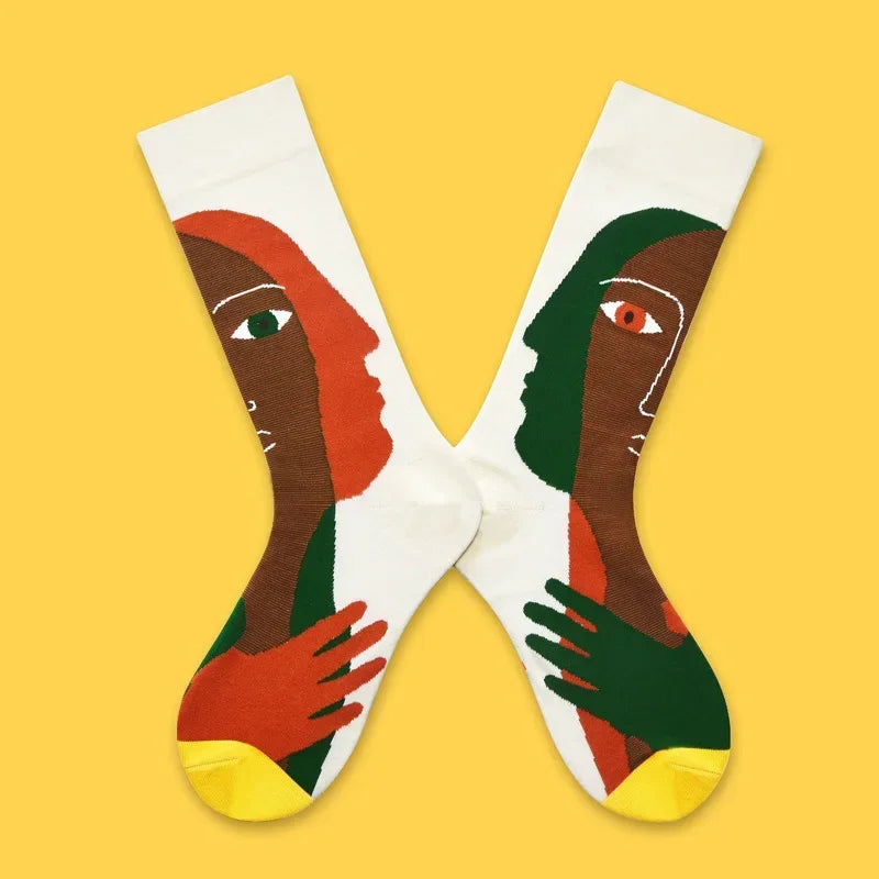 1 Pair Canvas Lattice Plant Art Funny Socks Women Novelty Abstract Cute Socks Women J alternate view
