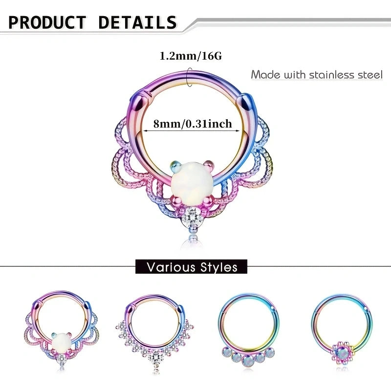 EVISPOL 1-4Pcs 16G Stainless Steel Colourful Septum Nose Ring for Women Men Hypoallerg close-up view