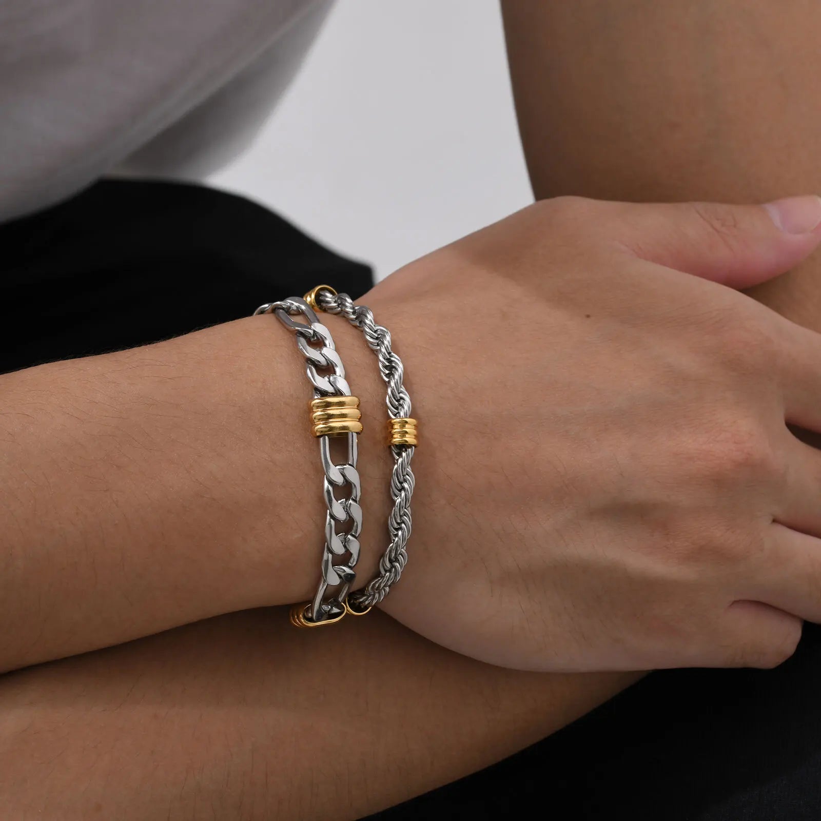 Vnox Men's Stainless Steel Rope Chain Bracelet with Tube Charms | Trendy Cuban Link W alternate view