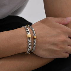 Vnox Men's Stainless Steel Rope Chain Bracelet with Tube Charms | Trendy Cuban Link W alternate view