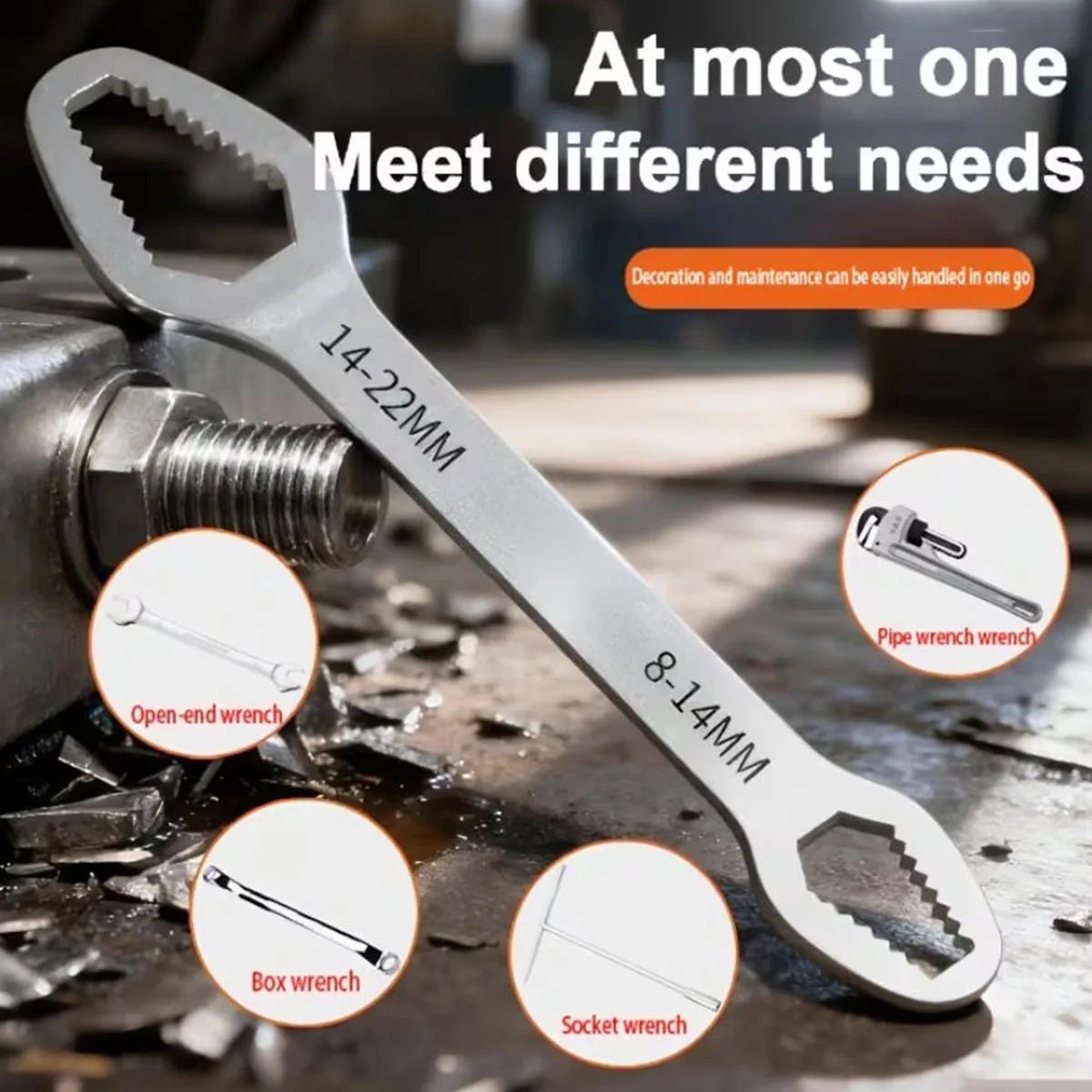 Adjustable Self-Tightening Double Head Wrench | Multi-Functional Tool for Cars, Bicycl close-up view
