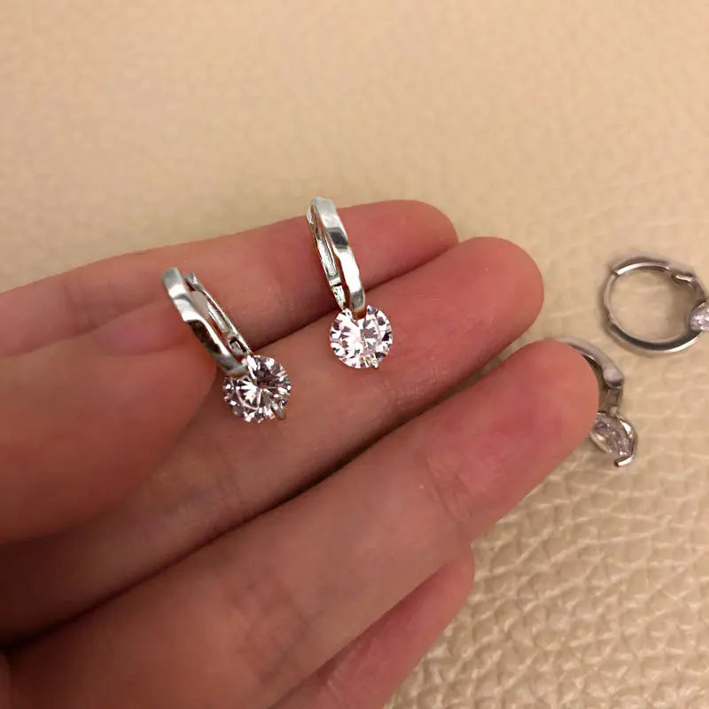 925 Silver Needle Simple Shiny Zircon Earrings Gold Plating Jewelry Crystal Stud Ea additional angle